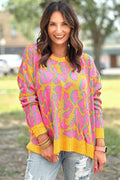 Abstract Print Ribbed Trim Baggy Sweater