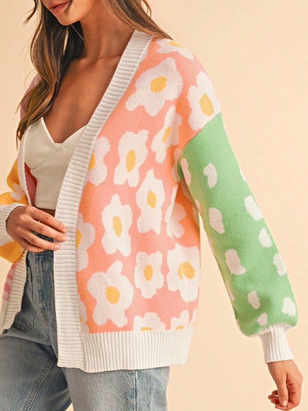 Drop Shoulder Color Block Oversized Cardigan