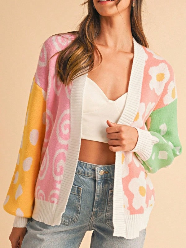 Drop Shoulder Color Block Oversized Cardigan