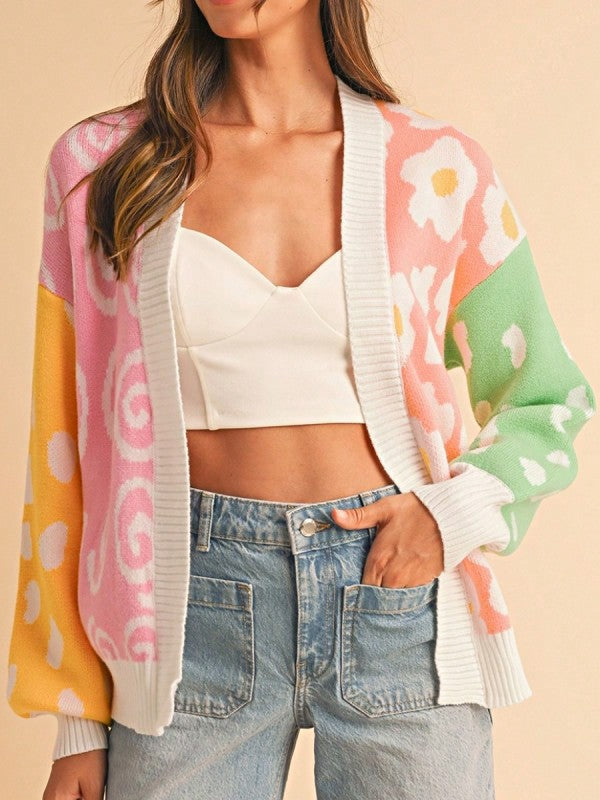 Drop Shoulder Color Block Oversized Cardigan