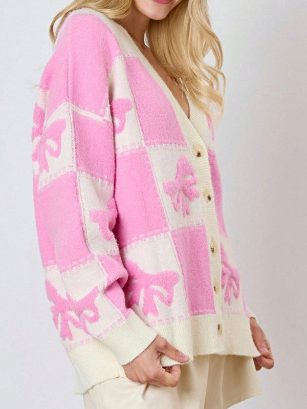 Drop Shoulder Color Block Oversized Cardigan