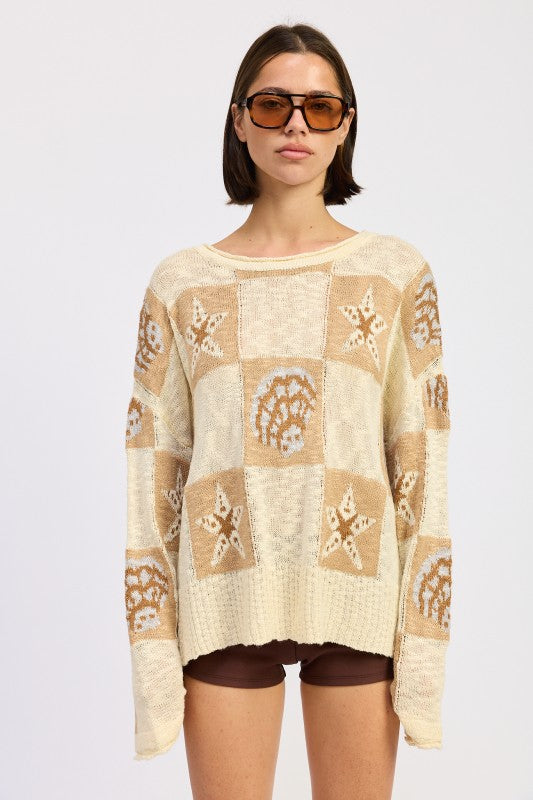 LOOSE FIT GRAPHIC LONG SLEEVE SWEATER