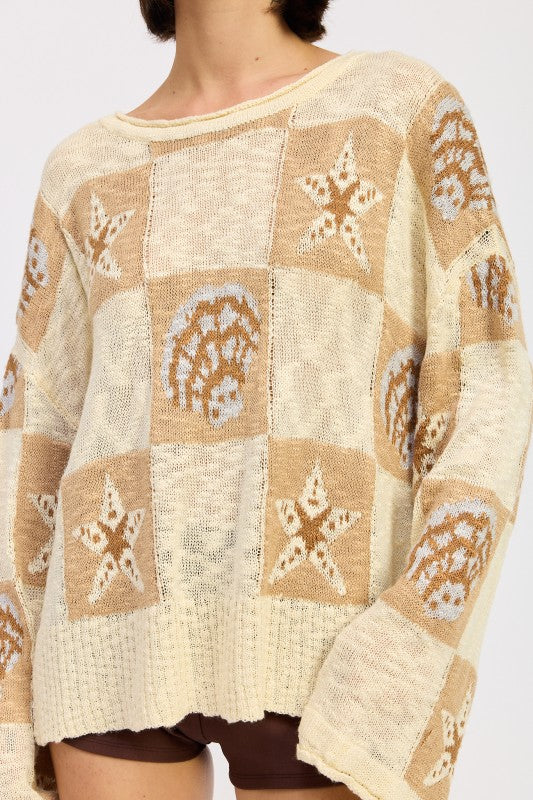 LOOSE FIT GRAPHIC LONG SLEEVE SWEATER