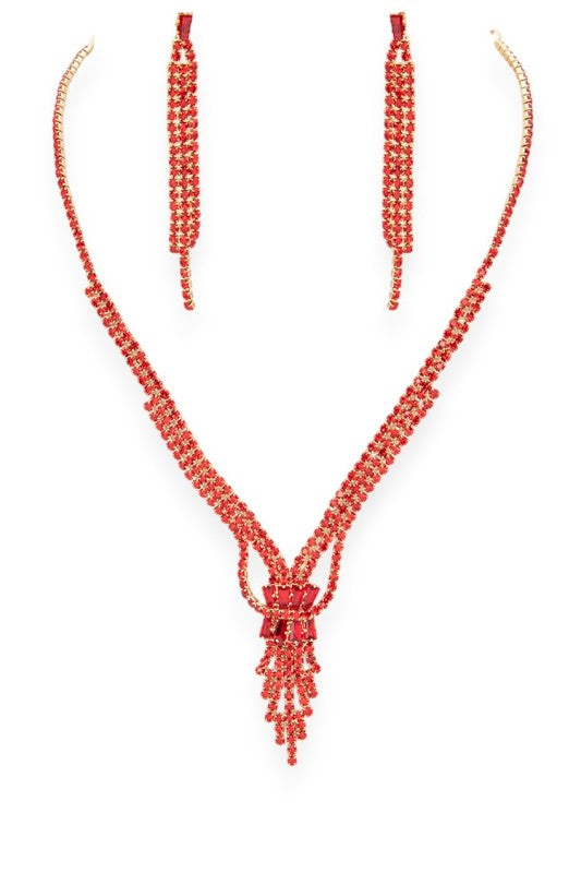 CZ Rhinestone Statement 3 PC Necklace Set