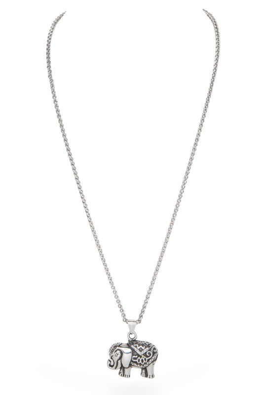 Engrave Elephant Pendant Stainless Steel Necklace