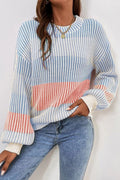 Colorblock Textured Knit Bubble Sleeve Sweater