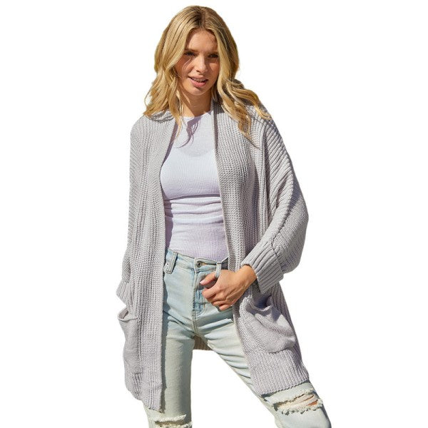 Oversized Fold Over Sleeve Open Front Cardigan
