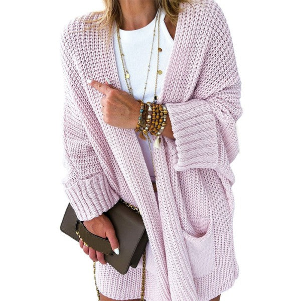 Oversized Fold Over Sleeve Open Front Cardigan