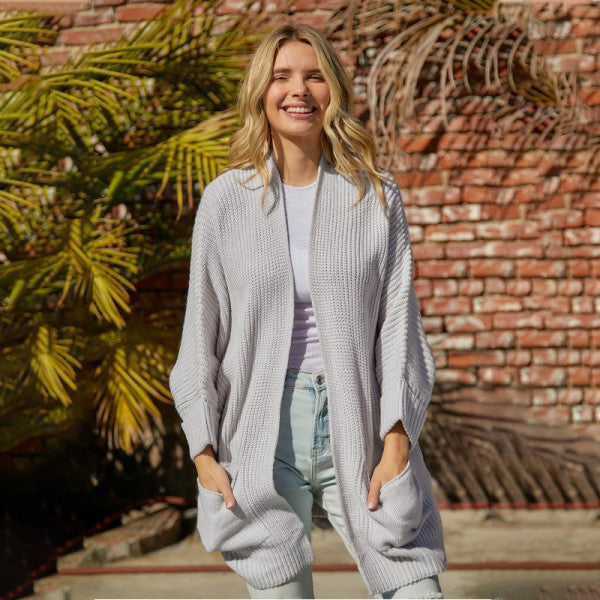Oversized Fold Over Sleeve Open Front Cardigan