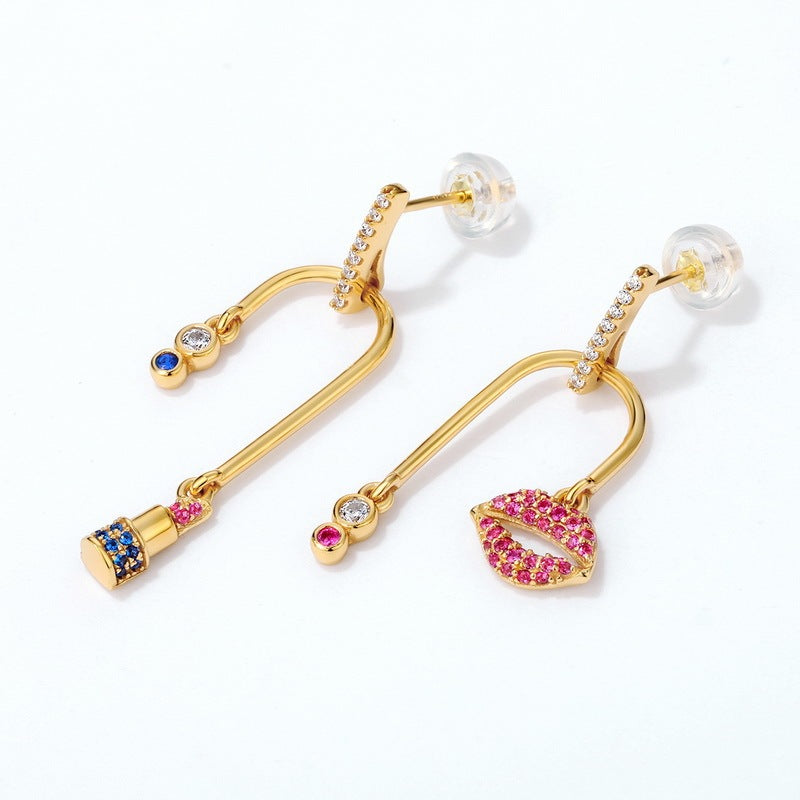 Asymmetric Lipstick Lip Stud Earrings