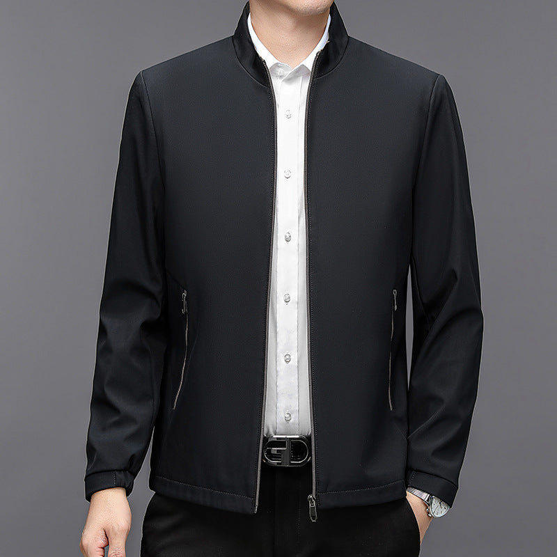 Men's Stand Collar Casual Jacket - Lightweight Middle-Aged Outerwear (Blue/Black/Brown, Sizes 170-195cm)