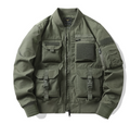 Graffiti Print Multi-Pocket Work Jacket with Ribbon Collar