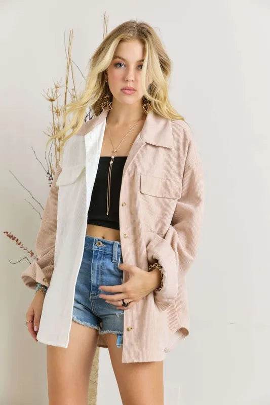 ADORA  Color Block Corduroy Shacket