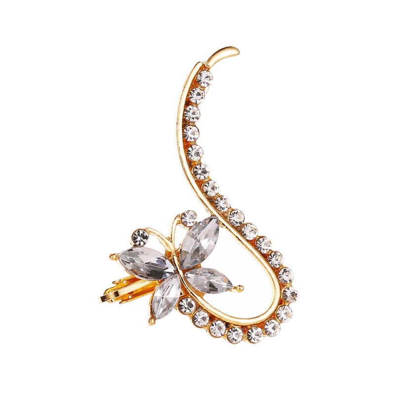 Elegant Crystal Butterfly Flower Ear Clips – Chic &amp; Feminine Statement Piece