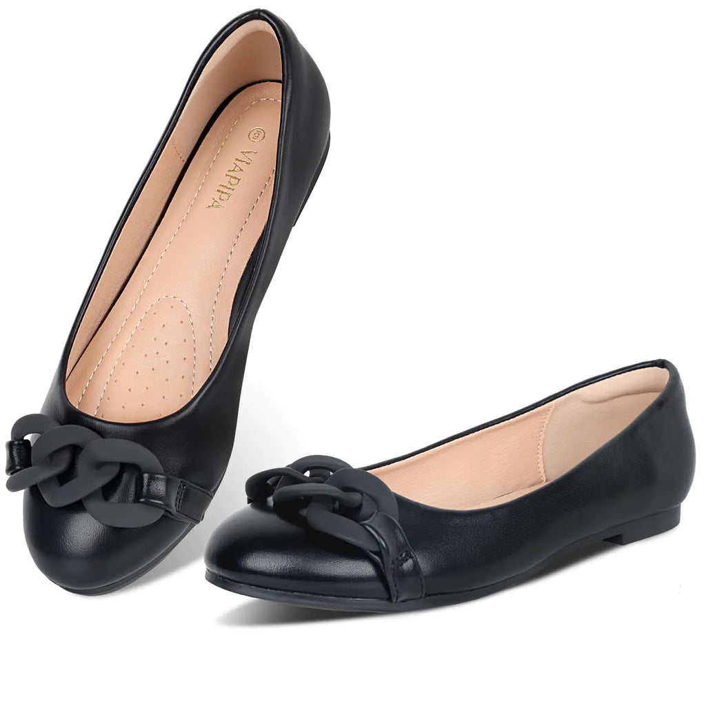 Viapipa Womens Flats Shoes Round Toe Ballet Flats Dress Shoes Women Flat Shoes Comfortable PU Leather Slip on Shoes for Women Ballerina Walking Flats Shoes