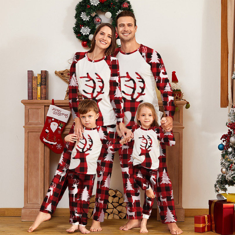 European And American Deer Head Print Parent-child Home Service Suit