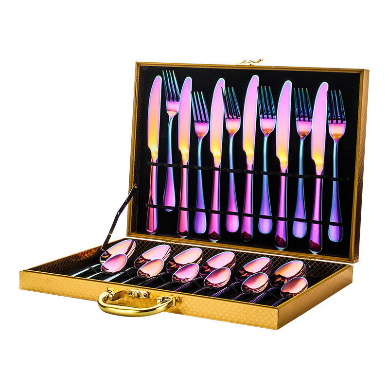24-Piece Stainless Steel Tableware Set - One-Piece Molded Knife Fork Spoon Collection