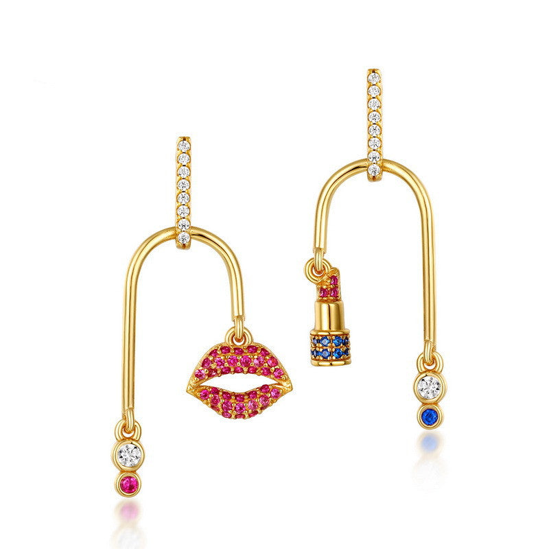 Asymmetric Lipstick Lip Stud Earrings