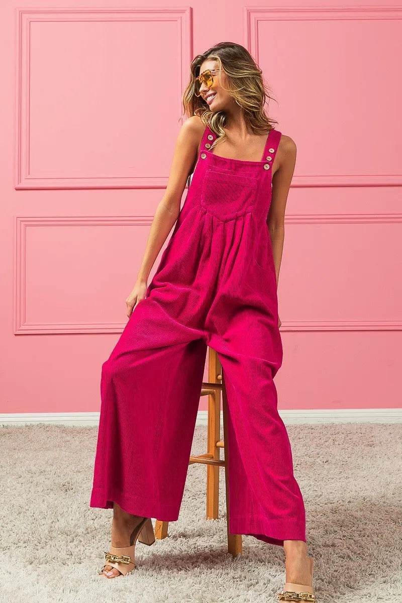 BiBi Vintage Washed Corduroy Wide Leg Overalls
