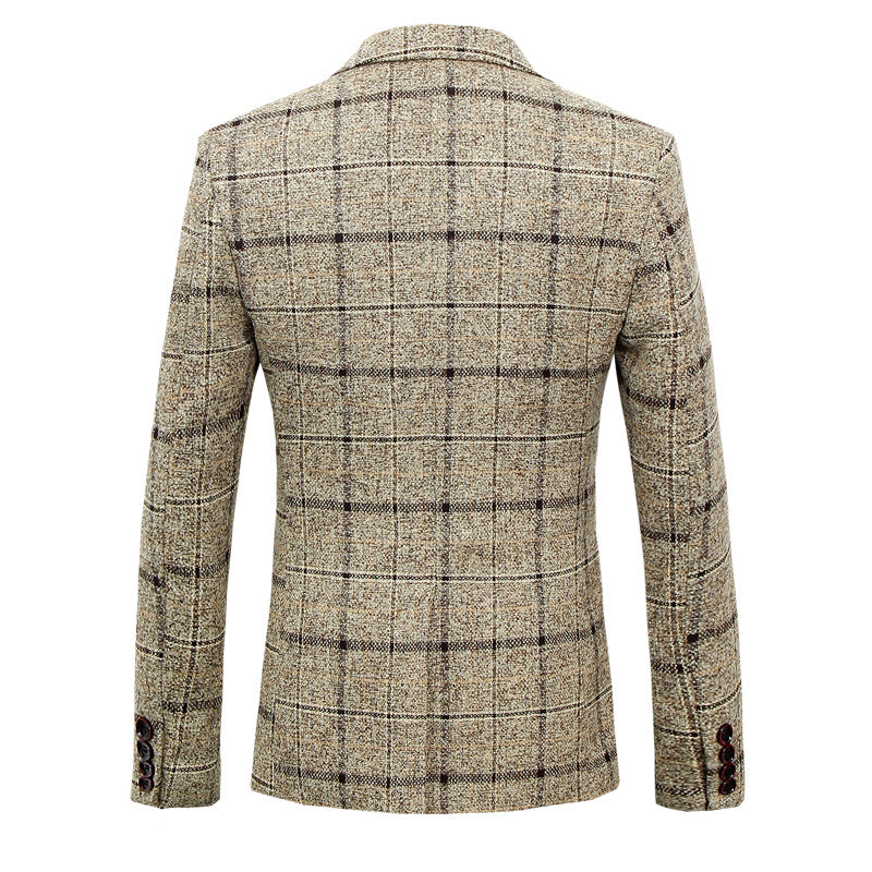 Men's Slim Fit Plaid Wool Suit Jacket S-5XL