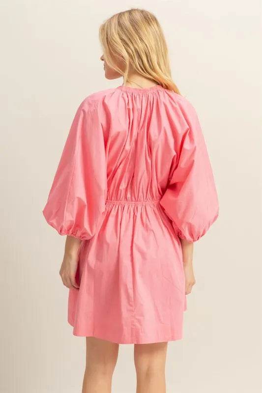 HYFVE Plunge Balloon Sleeve Poplin Mini Dress with Pockets
