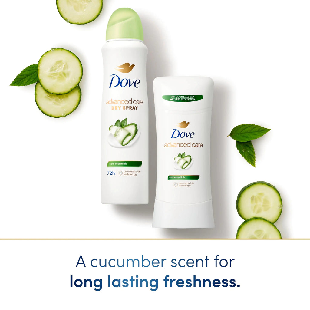 Dove Advanced Care Antiperspirant Deodorant Stick Cool Essentials 4 ct for helping your skin barrier repair after shaving 72 hour odor control and sweat protection with Pro Ceramide Technology 2.6 oz 2.6 Ounce (Pack of 4)