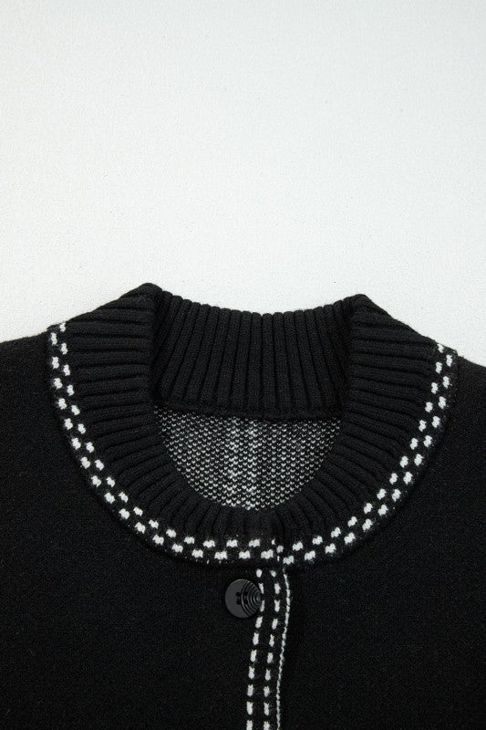 Contrast Trim Button-Up Sweater Cardigan