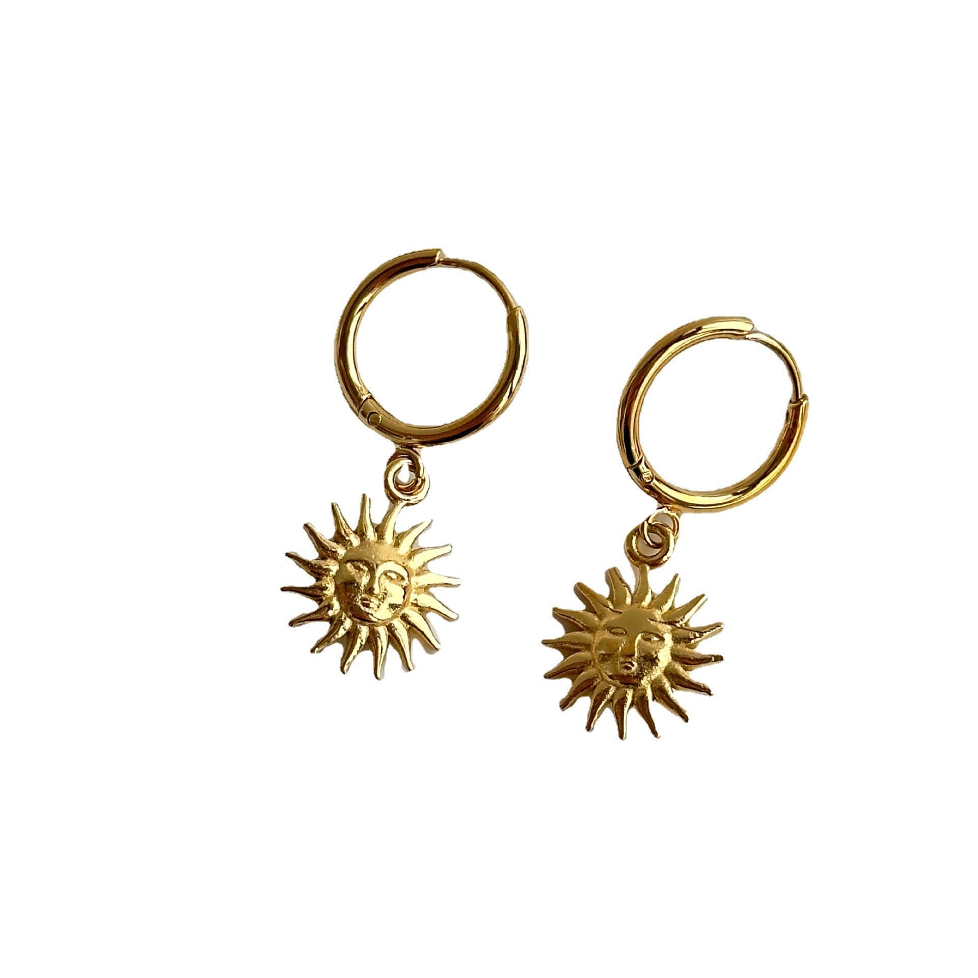 18K Gold Earrings Temperament Light Luxury Sun Element Trend Pendant Earrings Titanium Steel Plated