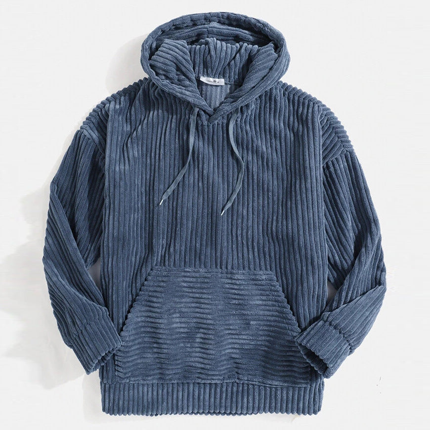 Corduroy Long Sleeve Solid Drop Shoulder Hoodie