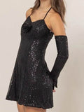 HYFVE Sequin Rosette Halter Mini Dress