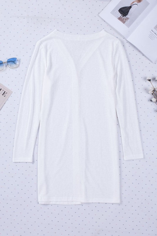 Solid Open-Front Buttoned Cardigan