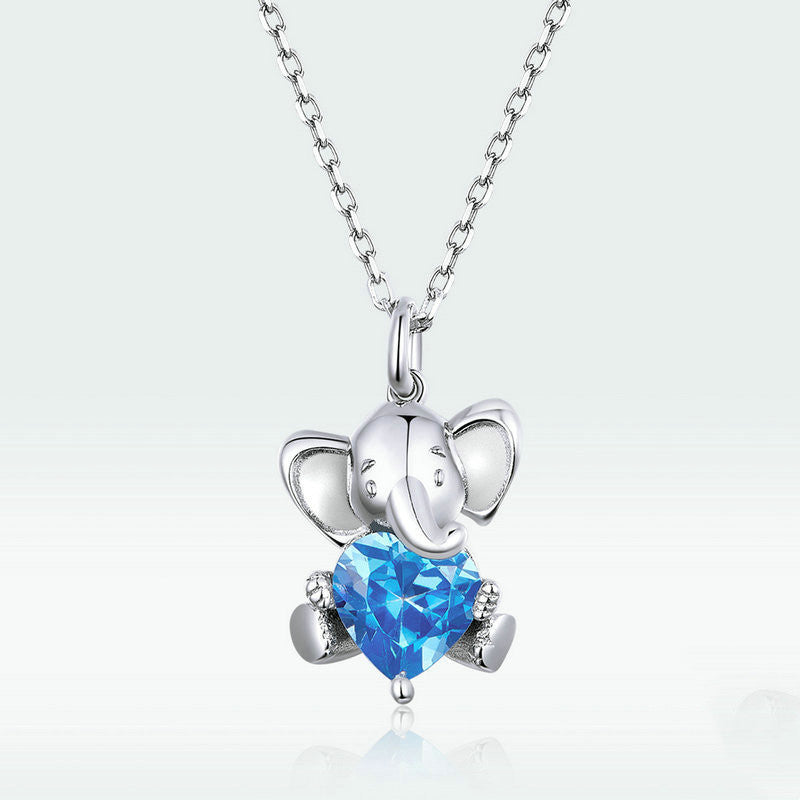 S925 Sterling Silver Blue Bear Necklace Lively And Cute