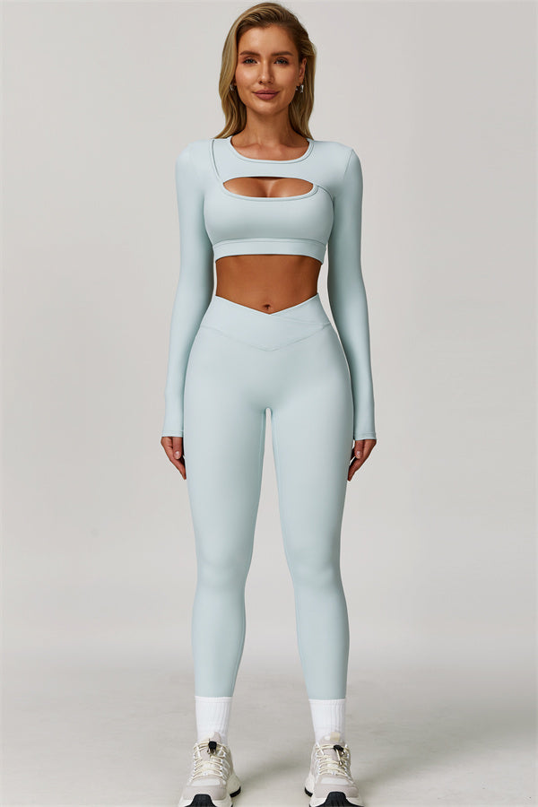 The Lavish Long Sleeve Cut-out Crop Top Leggings 2-Piece Set
