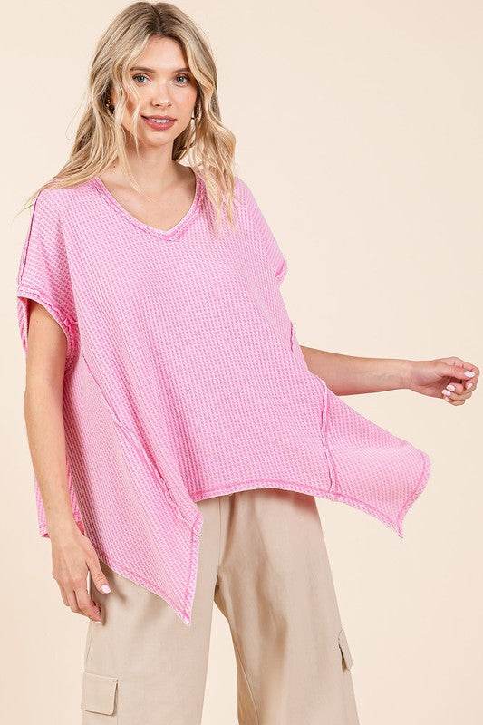 Mittoshop Mineral Wash Waffle Knit Pointed Hem Oversized Top