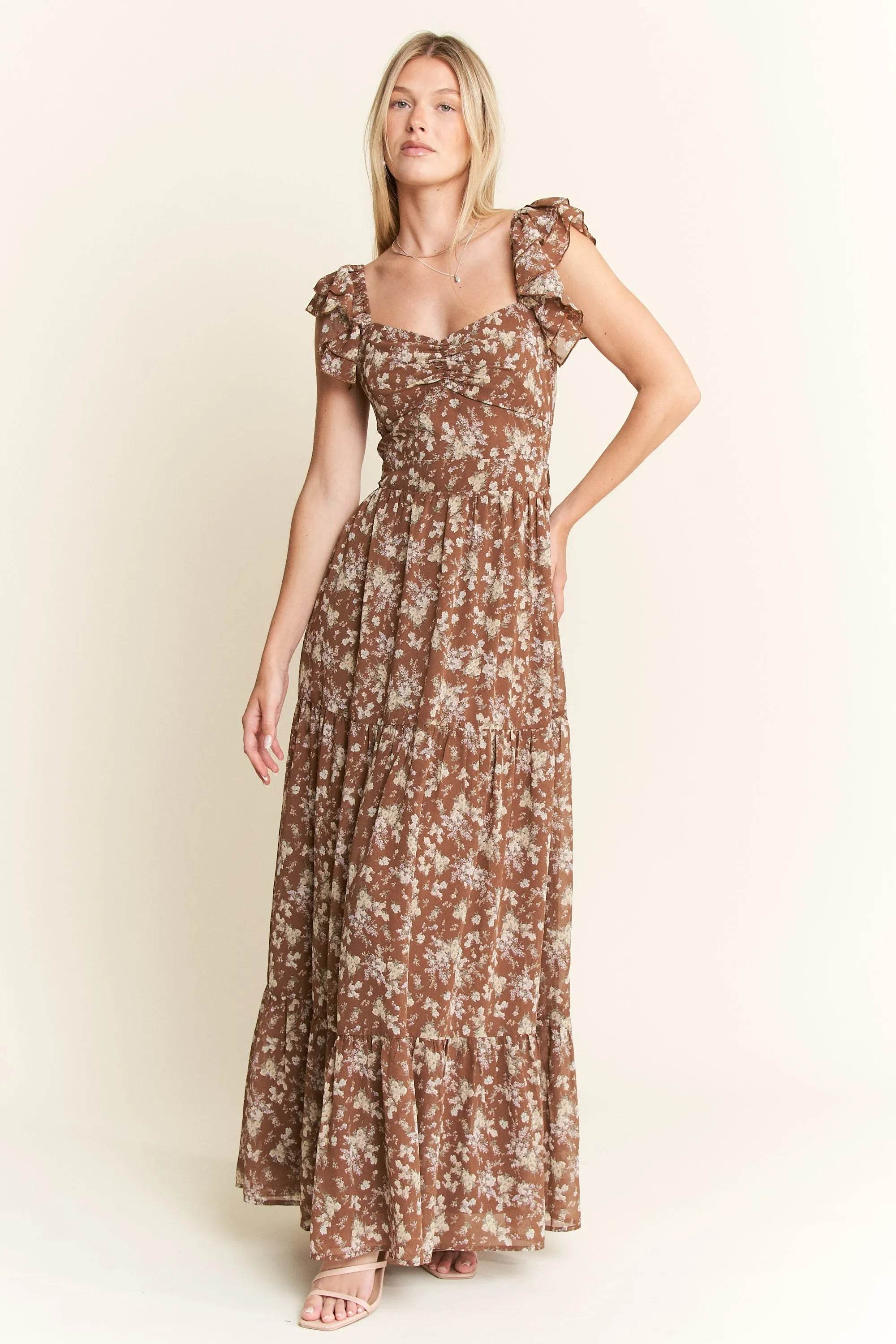 Jade By Jane Ruffle Sleeve Tiered Maxi Dress