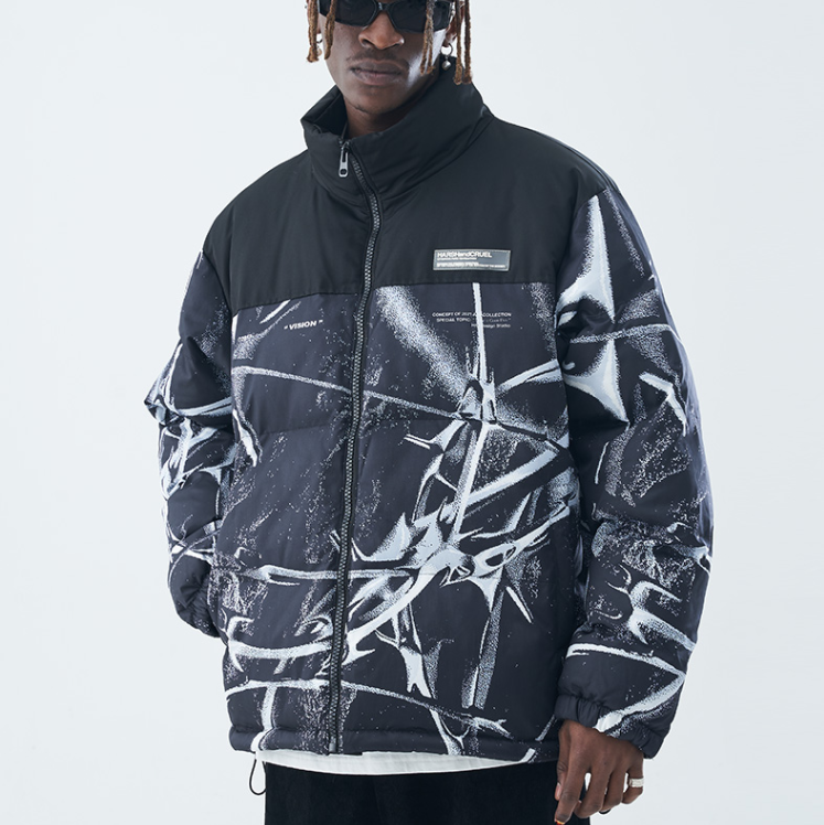 Custom TPU Drop Glue Label Stand-up Collar Warm And Thick Cotton Jacket