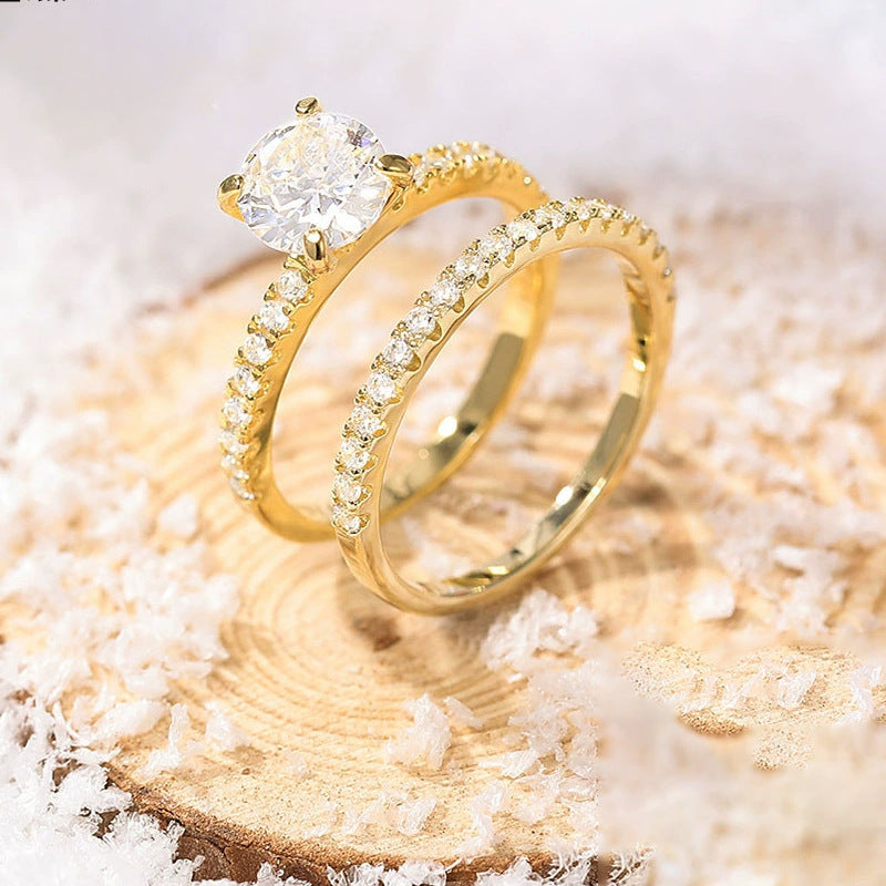 S925 Four-claw Inlaid 12 Karat 7mm Round Zircon Set Ring
