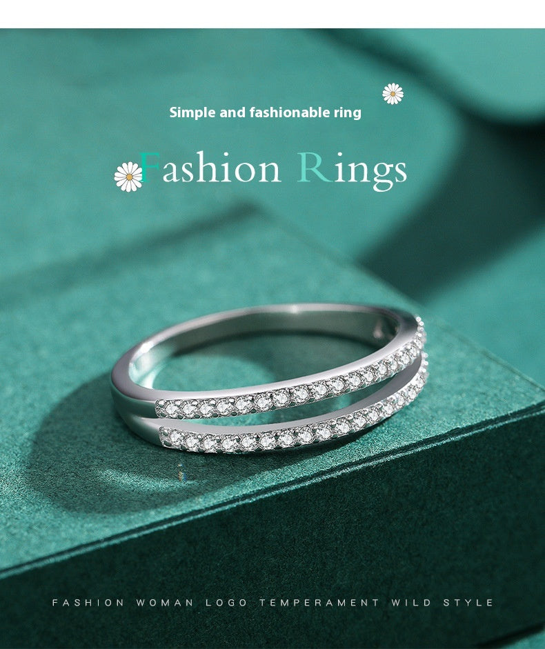 S925 Sterling Silver Double-layer Gang Drill Inlaid Ring