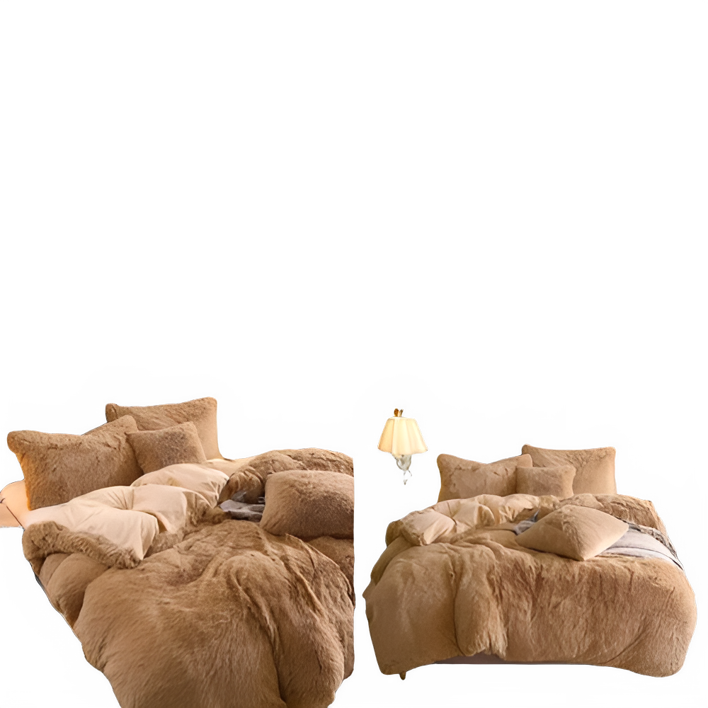 Camel King Size Faux Fur Velvet Plush Duvet Cover Set with Pillowcases, Ultra Soft & Warm