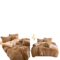 Camel King Size Faux Fur Velvet Plush Duvet Cover Set with Pillowcases, Ultra Soft & Warm