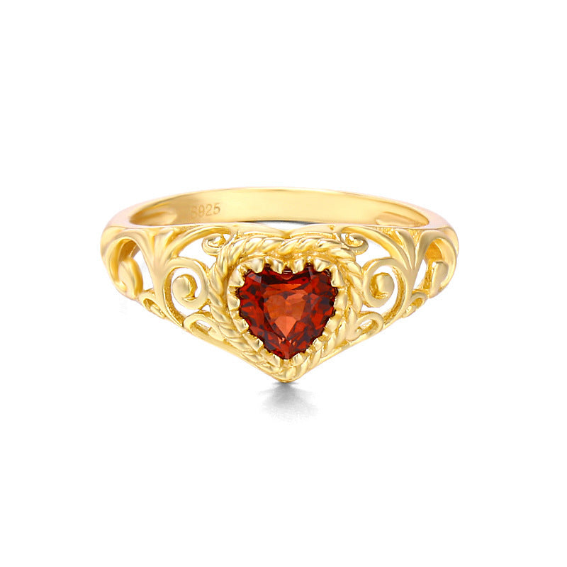 Heart Shaped Natural Garnet Ring