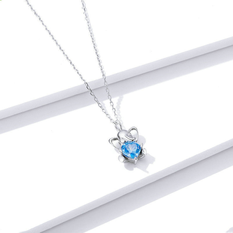S925 Sterling Silver Blue Bear Necklace Lively And Cute