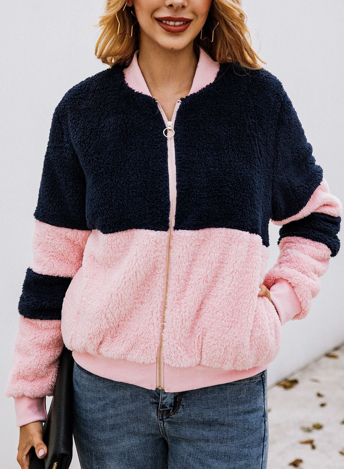 Spliced pocket fur hoodie