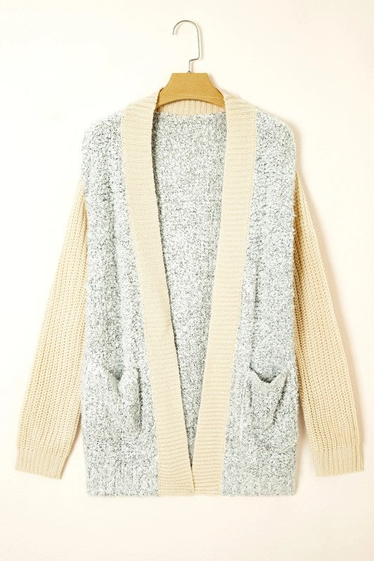 Colorblock Open Front Pocketed Cardigan