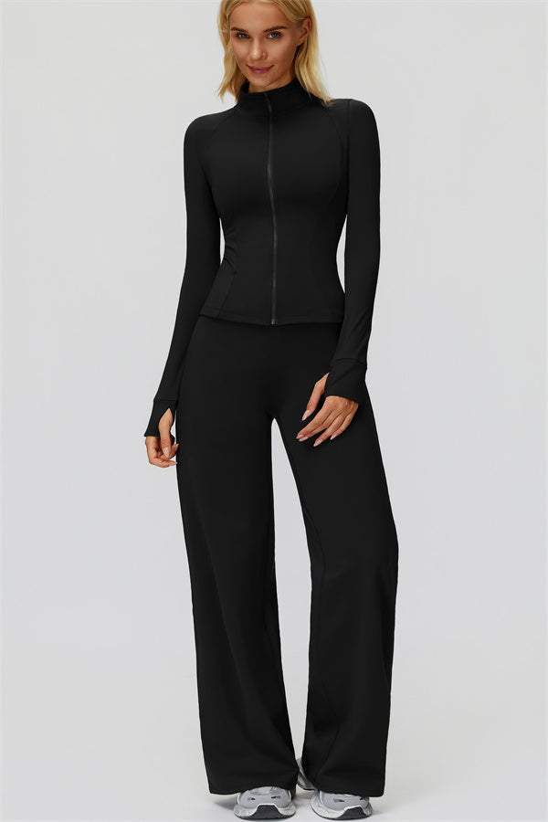 The FemmeFit Zip Jacket Straight Leg Pants 2-Piece Set
