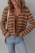 Stripe Tie-Front V-Neck Cardigan Sweater