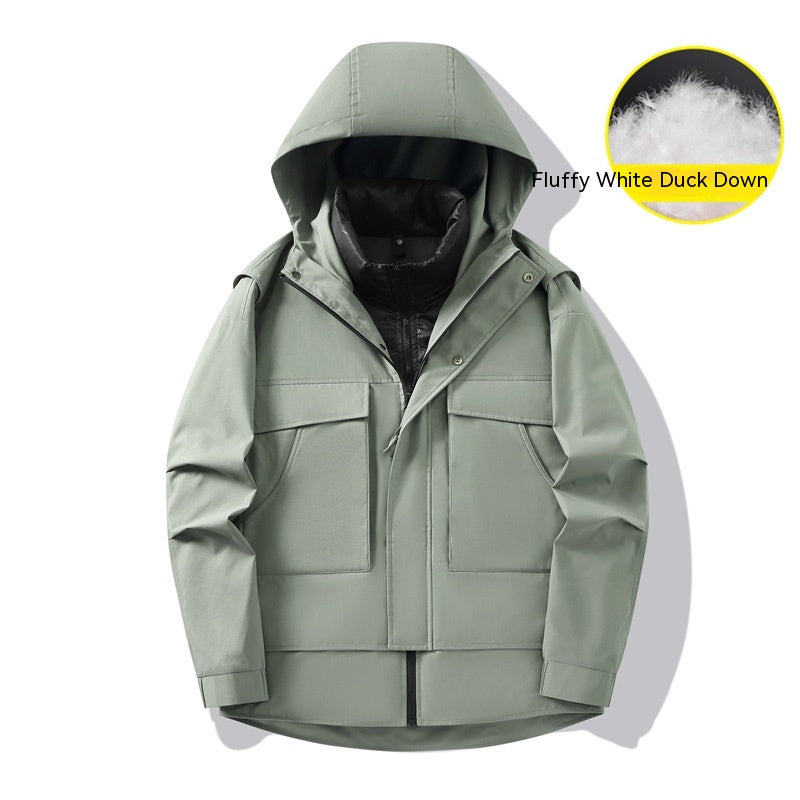 3-in-1 Waterproof Winter Jacket for Men & Women - Removable Down Liner Hooded Windbreaker (5000mm, 90 White Duck Down) - S-6XL