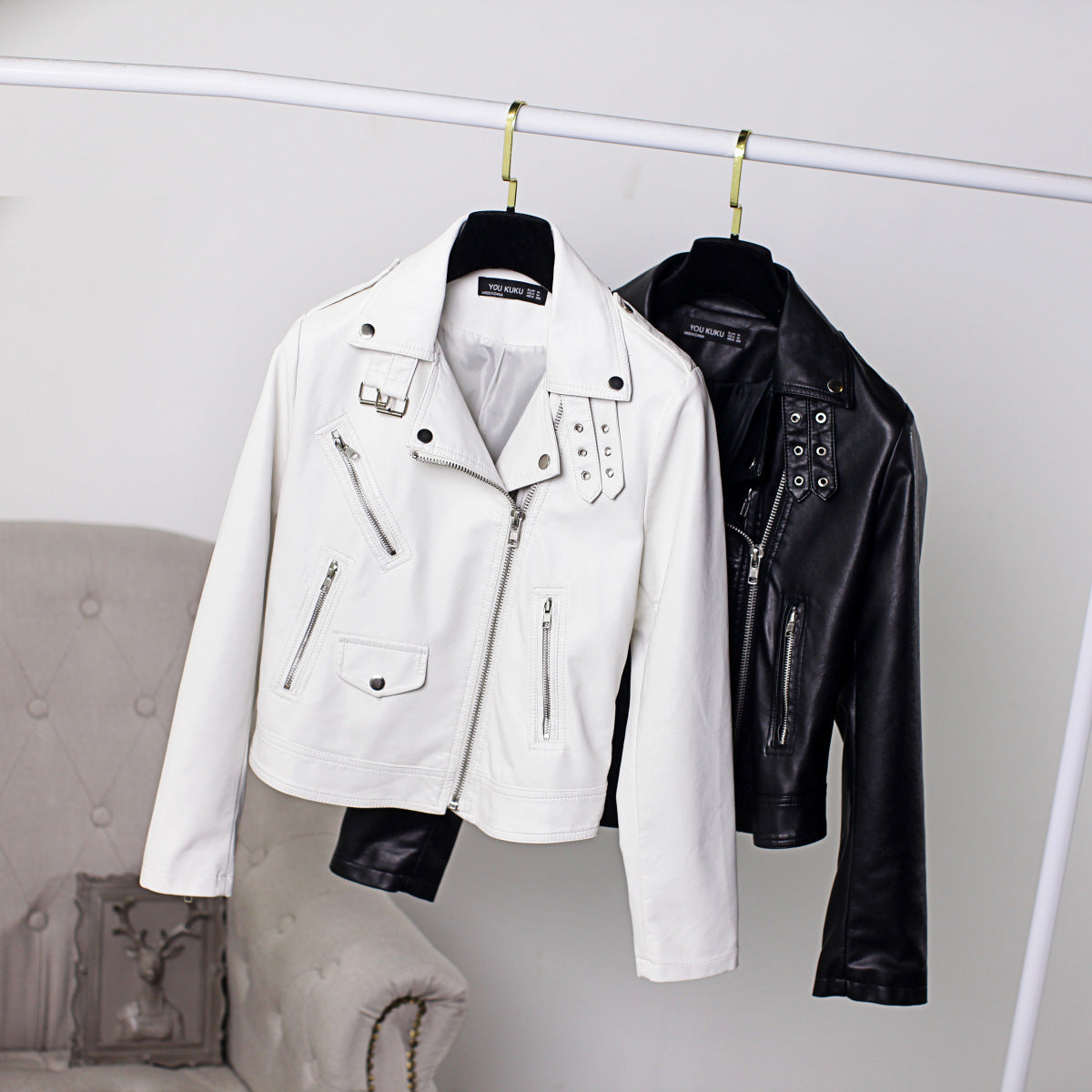 European And American Women's Short PU Motorcycle Jacket