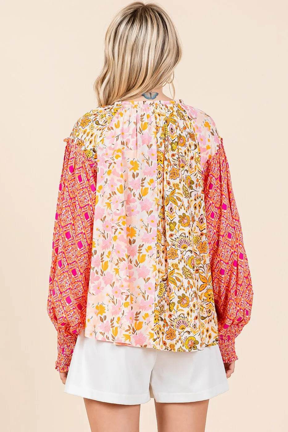 Mittoshop Mixed Patchwork Print Long Sleeve Blouse