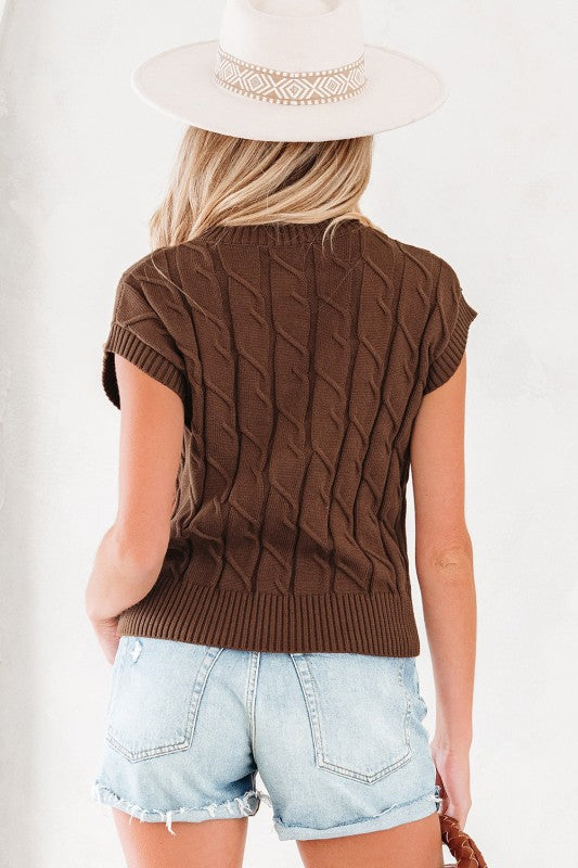 Cable Knit Textured Crew Neck Sweater Top
